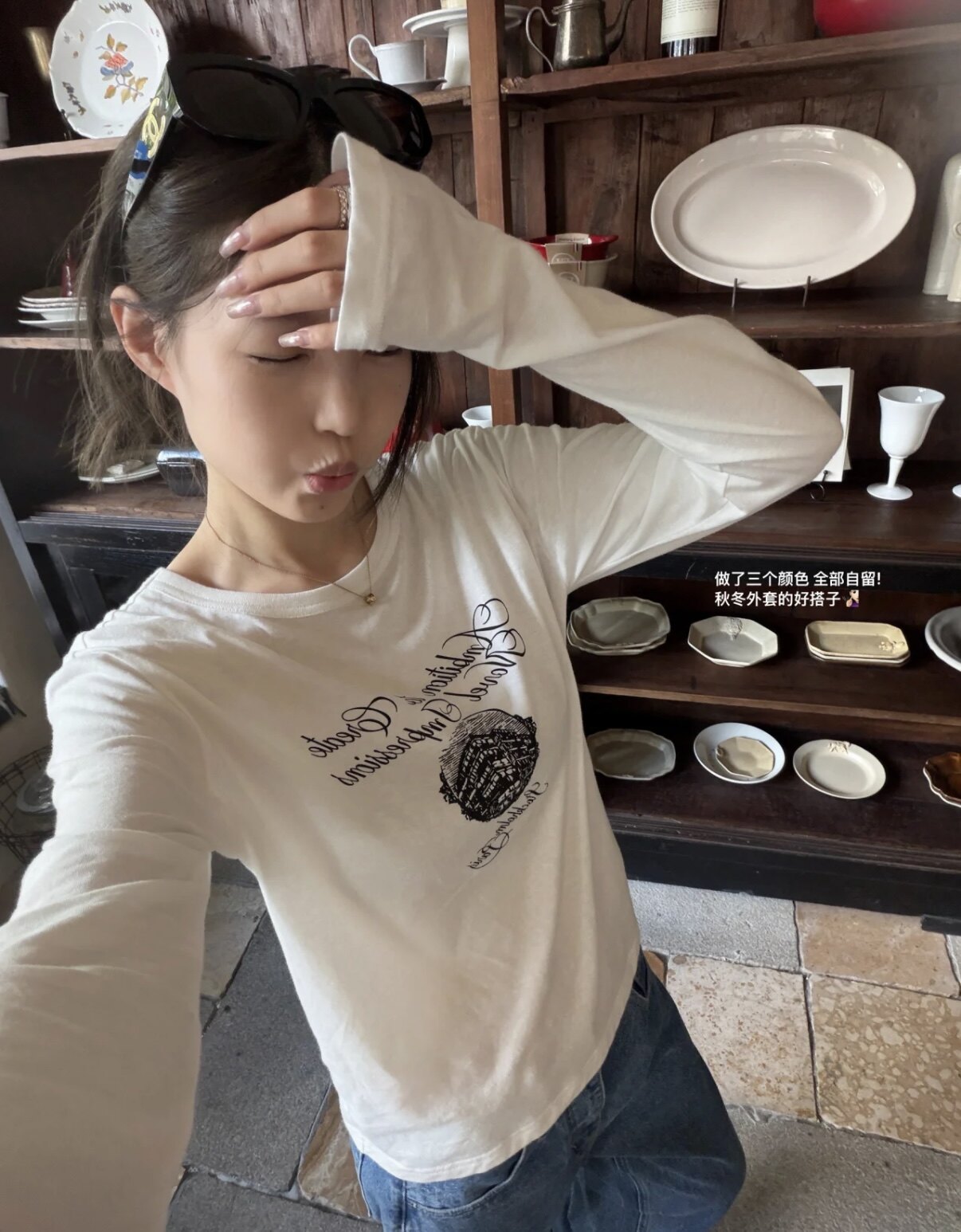 oker章壳儿正品～印花长袖t恤韩系百搭圆领字母上衣26秋季A1181图片