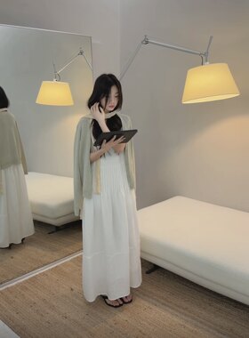 amidi正版～绿色温柔毛衣开衫针织衫+白色天丝麻吊带裙26春季