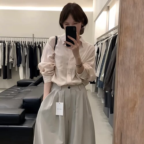 现货！low flat正版～浅粉色口袋衬衫天丝衬衣宽松休闲百搭8157