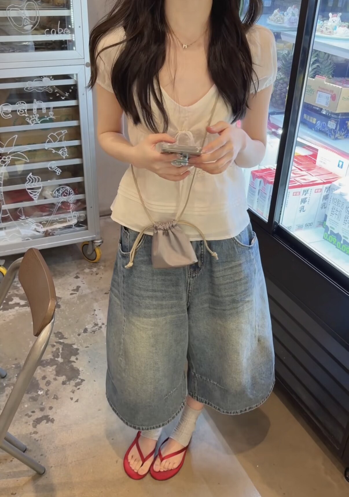 AMIDI正品~牛仔裤七分裤百搭简约阔腿休闲26夏季新款