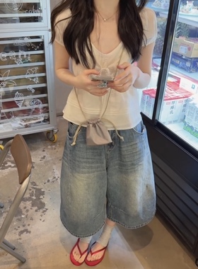 AMIDI正品～牛仔裤七分裤百搭简约阔腿休闲26夏季新款
