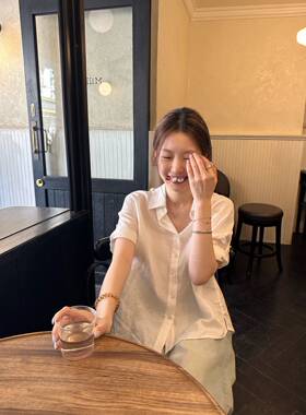 oker章壳儿正品～天丝亚麻衬衫衬衣短款短袖26夏季新款A942