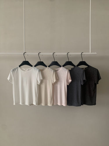 FEEL BLESSED正品～纯色卷边圆领短袖T恤百搭简约韩系26夏季