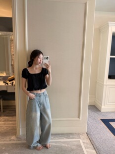 oker章壳儿正品～蝴蝶结刺绣牛仔裤百搭长裤26夏季新款A833
