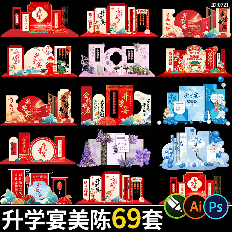 升学宴美陈金榜题名谢师宴派对聚会kt板背景墙psd/ai/cdr素材模板 - 实物图
