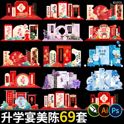 升学宴美陈金榜题名谢师宴派对聚会kt板背景墙psd/ai/cdr素材模板