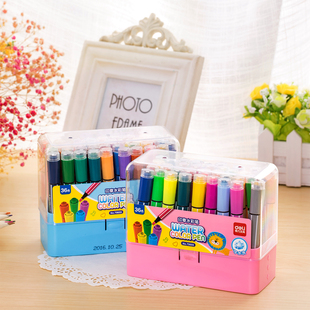 得力70655水彩笔带印章儿童无毒水彩笔可水洗幼儿园彩笔套装36色画画笔水彩24色印章水彩笔12色粗头水彩笔