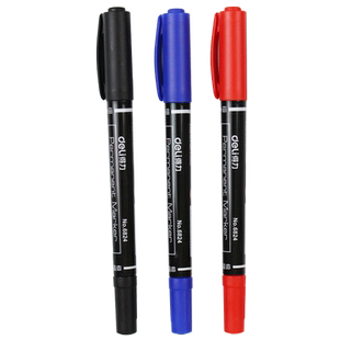 得力6824双头油性记号笔细油性勾线笔黑色快递笔防水不退色马克笔物流专用打包笔勾线笔马克笔黑色双头记号笔