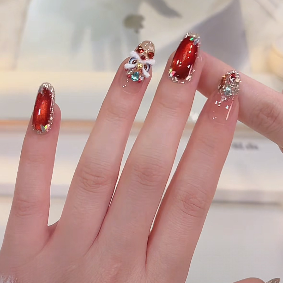 万事大吉  纯手工穿戴酸奶白猫眼爆闪显嫩美甲贴片10片,彩妆/香水/美妆工具,穿戴甲/甲片,淘宝优惠券,粉丝福利购,淘宝优惠卷