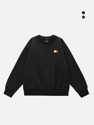 【Clottee by Clot】Orange Embroidered Crew Neck Sweatshirt with Heavy Textured Loop Lining