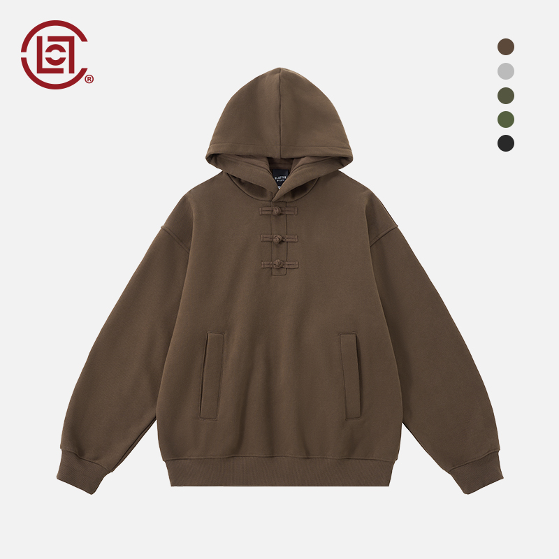 【CLOTTEE by CLOT】磨毛拼接盘扣连帽卫衣  线圈布中式 榫卯系列