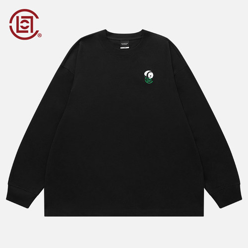 熊猫刺绣黑色长袖T恤CLOT