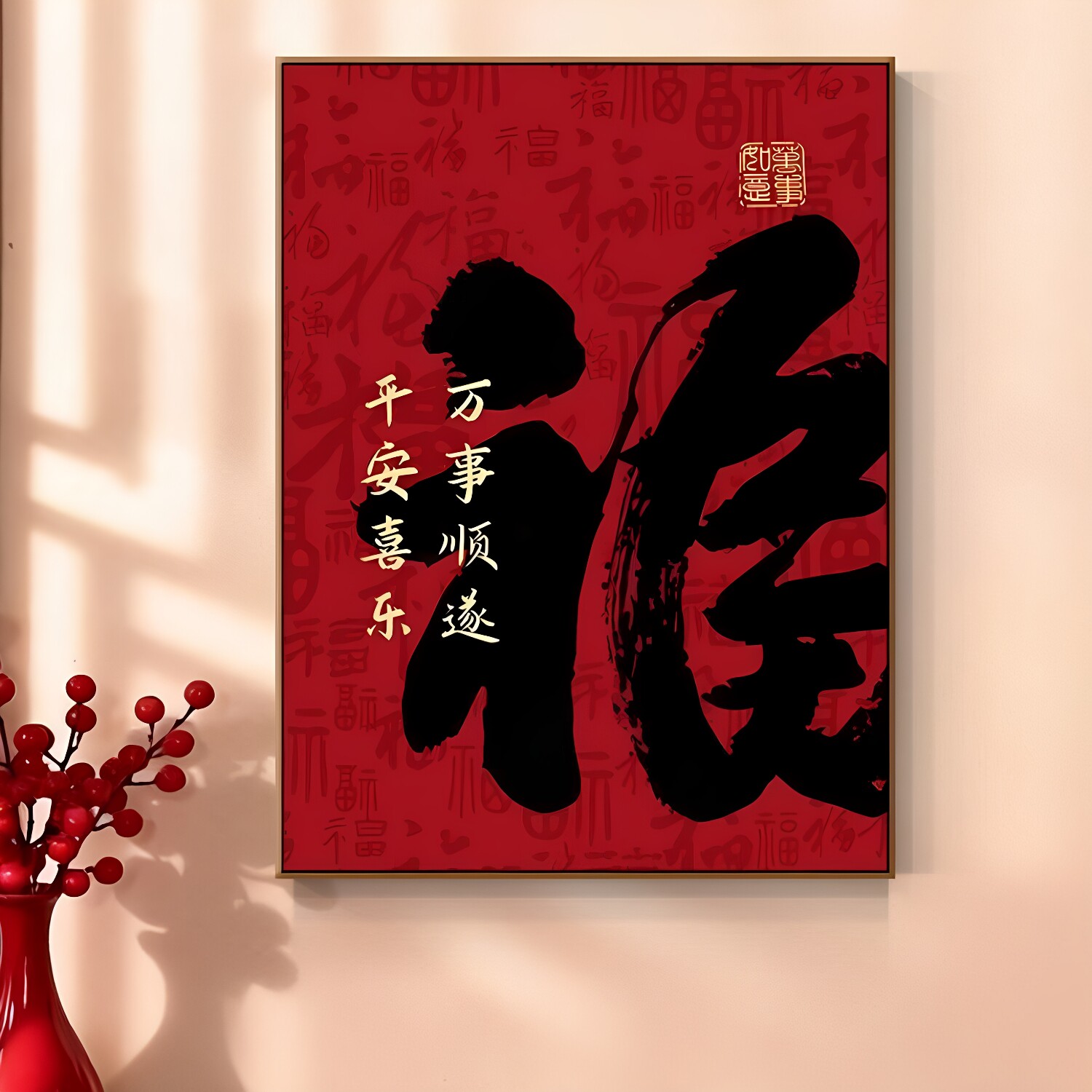 新年客厅沙发背景墙装饰画红色福字高档大气饭厅玄关挂画卧室壁画