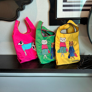 ball chain 刺绣环保布袋猫咪小姐mini款尼龙布袋单肩斜挎包