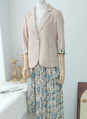 【格桑雅儒】气质半身裙女神范小西装套装裙印花百褶穿搭一整套装