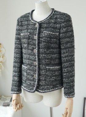 【小香外套】复古灰色粗花呢小香风外套女法式高级感气质羊毛外套