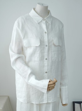 【天空之境】100雨露麻白色休闲老钱风长袖衬衫亲肤柔软宽松上衣
