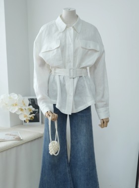 【天空之境】100亚麻白色休闲老钱长袖衬衫亲肤宽松显瘦上衣外套