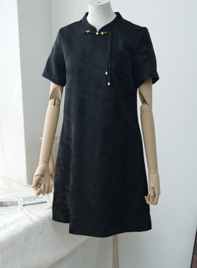 【轻奢定制】新中式改良旗袍大码女复古小众设计感黑色宽松连衣裙