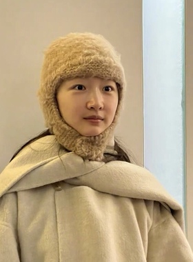 冬雨同款毛茸茸毛线帽子女秋冬季保暖护耳针织可爱学生甜美雷锋帽