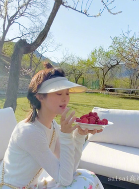 晚晚同款大沿边太阳帽UV材质防紫外线开车遮阳帽春夏空顶防晒帽