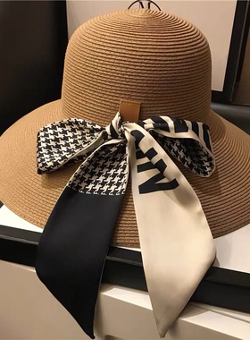 新款防紫外线遮阳帽休闲百搭圆顶大檐太阳帽沙滩防晒帽子女可折叠