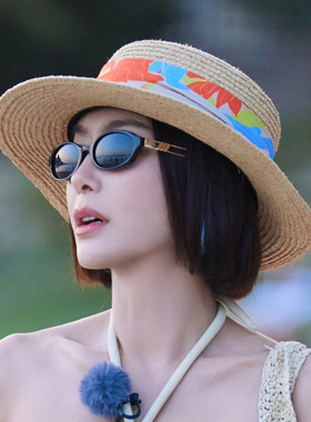 花少秦岚同款帽子波西米亚风沙滩度假防晒遮阳帽拉菲草帽夏季礼帽