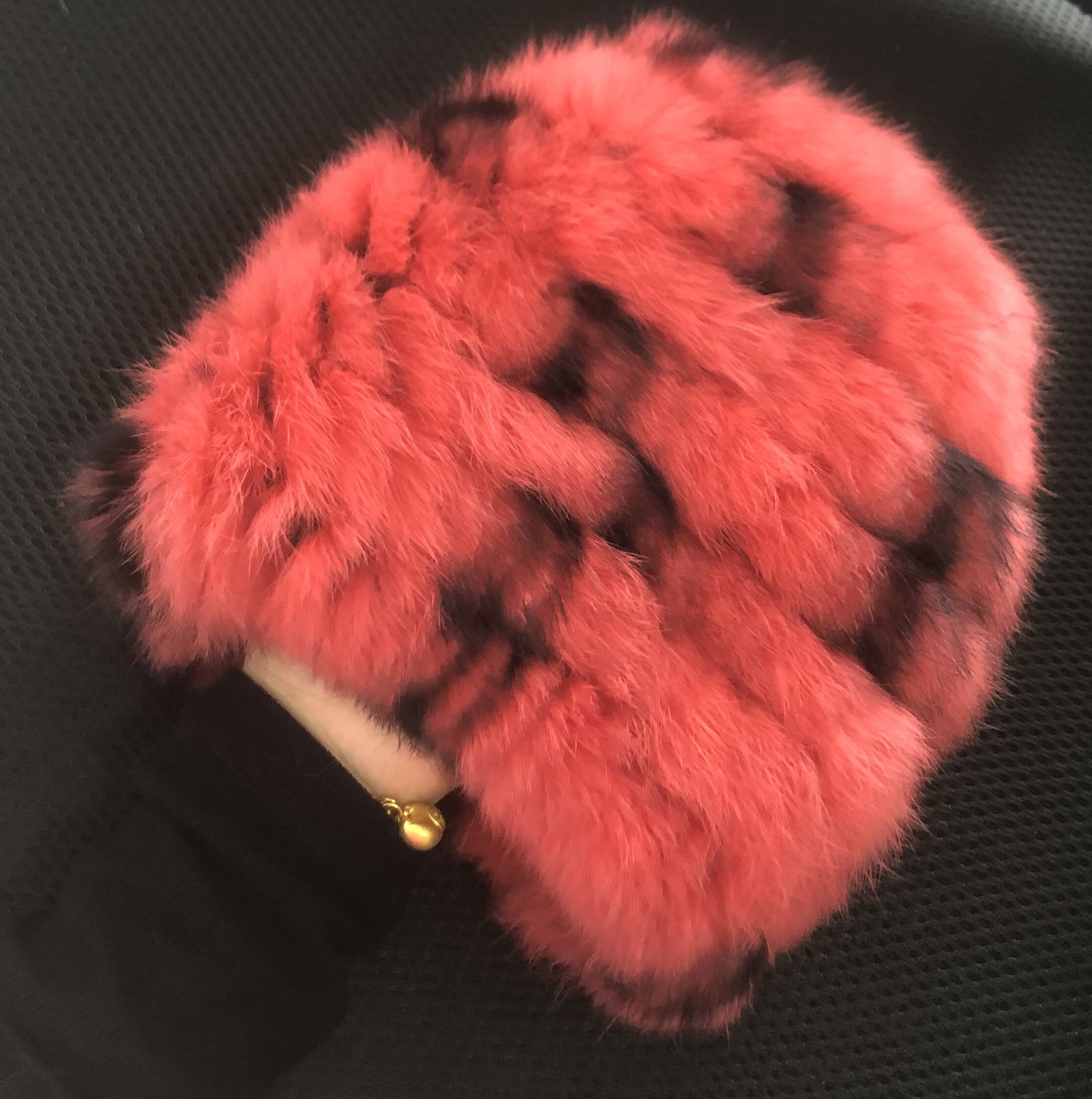 网红款兔毛帽子手工编织皮草保暖真毛红黑撞色帽冬季女新年小红帽