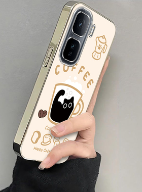 适用iqooneo10/9pro手机壳新款vivoiqooneo8一杯猫咪ipooneo6se全包防摔iq00neo7/5软硅胶neo3电镀高级感