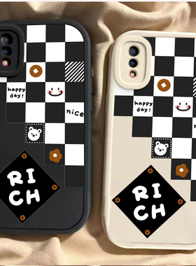 适用vivoY93手机壳Y9S新款vivo丫97硅胶vovoy85全包y93s防摔viviy83保护套Y81s黑白格子viv0Y66i外壳y67a男女