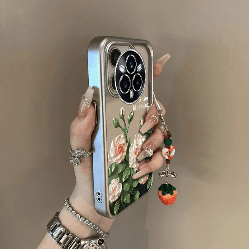 适用真我14Pro+手机壳白色玫瑰realme14Pr0十RMX5050保护套OPPO加Por硅胶全包防摔高级感OPPORealme男女