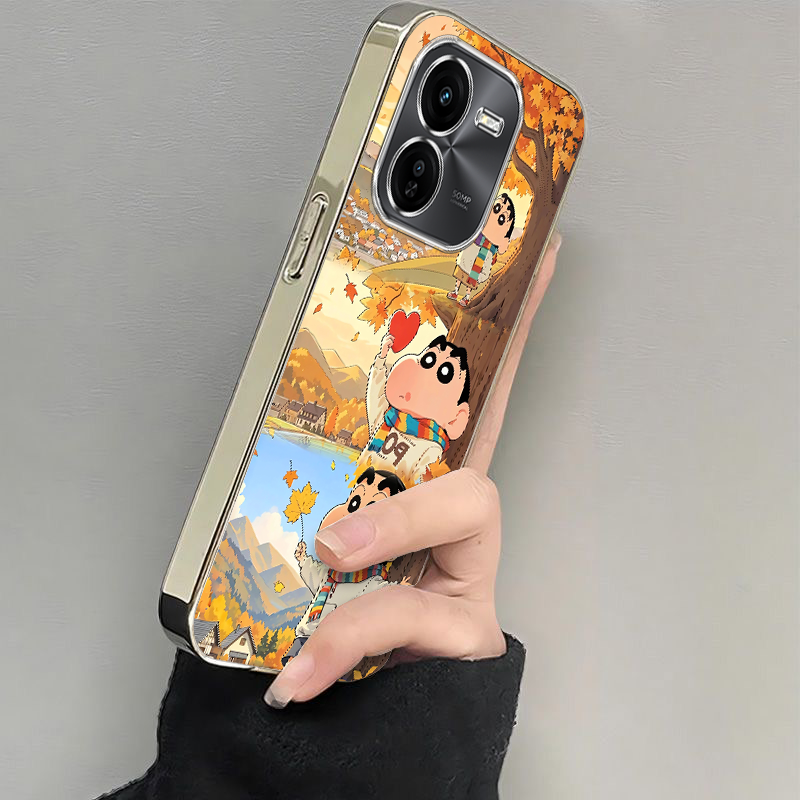 适用vivoy37pro手机壳新款y200Y100i枫叶小新y53s硅胶vovoy52s全包y31s标准版防摔y33s电镀y32ty30g潮