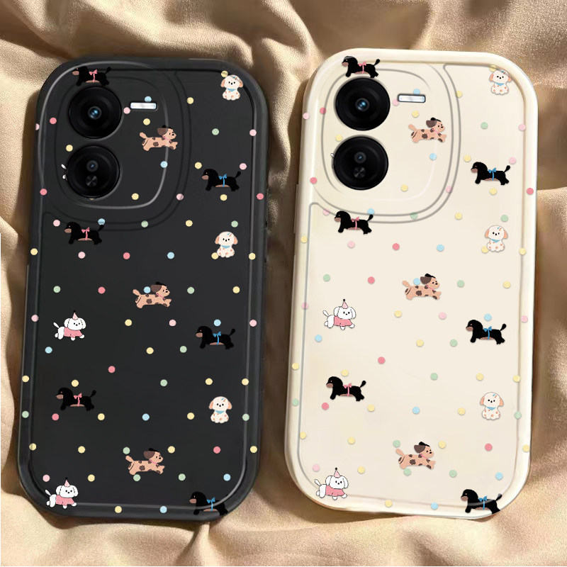 适用vivoy37pro手机壳新款y200Y100i彩色波点狗狗y53s硅胶vovoy52s全包y31s标准版防摔y33s电镀y32ty30g潮