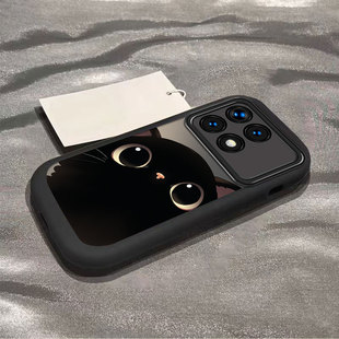 适用红米K70手机壳新款RedmiK60至尊版泡芙壳瞪眼猫咪小米k50pro硅胶外壳k60e全包防摔k40s男女k30/20pro高级