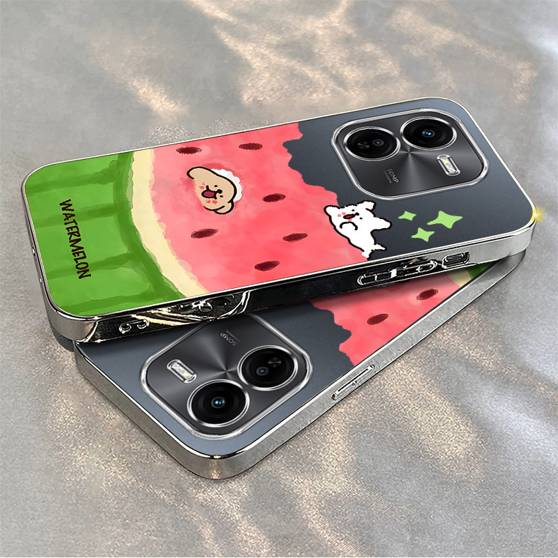 适用vivoy37pro手机壳新款y200Y100i快乐吃瓜y53s硅胶vovoy52s全包y31s标准版防摔y33s电镀y32ty30g潮