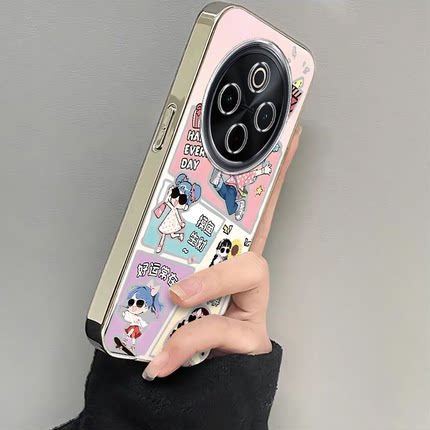 适用vivoy300Pro手机壳新款y200/y78/y77e好运女孩y76s硅胶套vovoy66y73sy71t防摔y93sviviy85a女y70s电镀m+