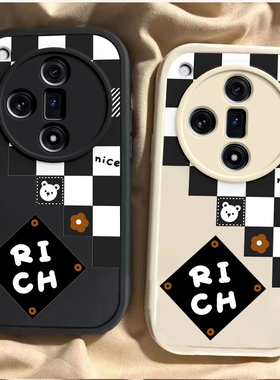 适用oppofindx7手机壳新款FindX7ultra防摔全包findx6高级感外壳FIND X3 Pro软硅胶保护套0pp0fandx5黑白格子