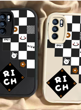 适用oppoReno6手机壳Reno6pro+新款opopreno65G全包防摔外壳reon十opp0pp0pporeno6软硅胶保护套5G女黑白格子