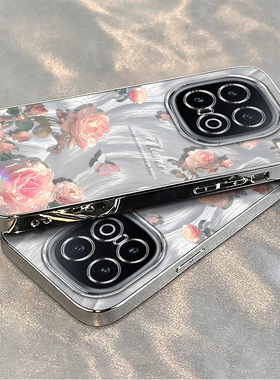 适用iqoo13手机壳新款vivoiqoo12pro羽纱粉玫瑰iQOO11S全包防摔ipoo8硅胶套icoo10电镀iq007高级感5iqoou1x