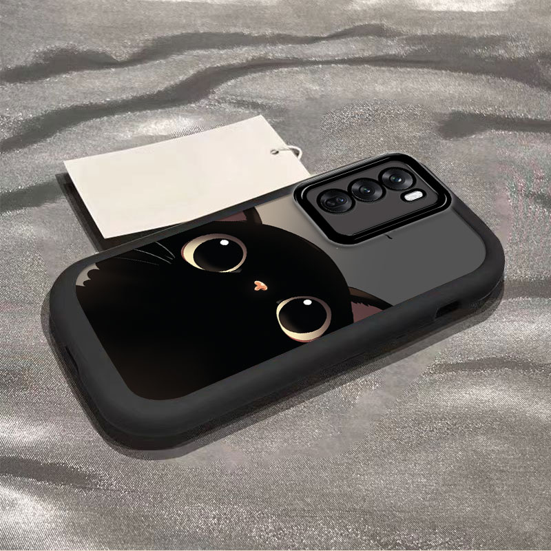 适用opporeno12/11pro手机壳10新款reno9pro+泡芙壳瞪眼猫咪reno8se/7/6硅胶套防摔reon5k女rone4男reno3外壳