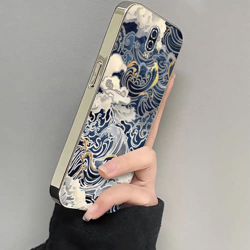 适用oppor17手机壳新款opopr15梦境标准版浮世绘海浪镂空R11全包防摔opr11s软硅胶套r11plus电镀r17pro高r15x