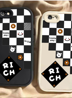 适用苹果6s/7/8plus手机壳新款iPhoneXR全包防摔XSmax外壳5SE软硅胶11保护套13/12mini黑白格子14pm女ip15pro