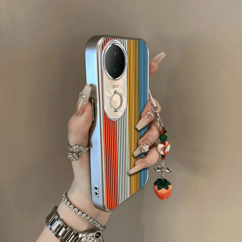 适用vivos20手机壳s19/s18/s17新款s16pro防摔vovos15e硅胶s12全包s10/s9e竖彩色条纹vivis7t电镀s6s5高级