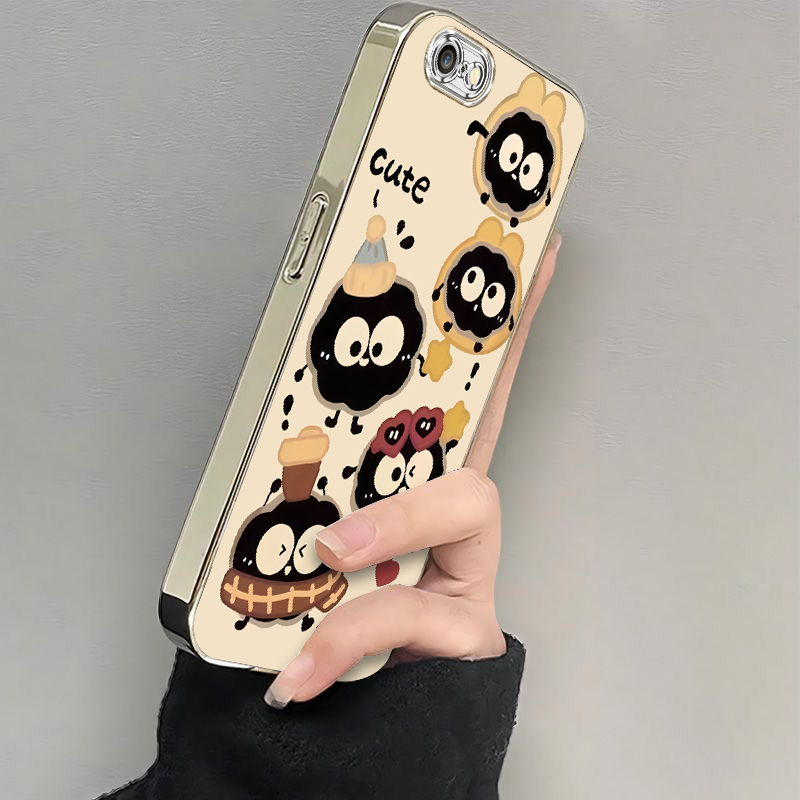 适用苹果6s/7/8plus手机壳新款iPhoneXSmax防摔XR外壳5SE软硅胶11pro全包12/13带帽煤球i14P女高级感ip15电镀