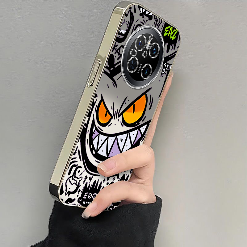 适用华为mate70手机壳新款mate60/50/40pro呲牙耿鬼镂空mete30e防摔硅胶M60RS全包软壳mate20por电镀10高级感