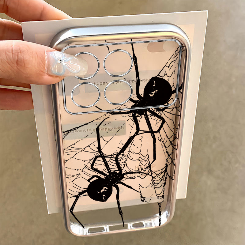 适用红米K80手机壳K70新款RedmiK60至尊版黑色蜘蛛网小米k50pro软硅胶外壳k60e全包防摔k40s电镀k30k20pro