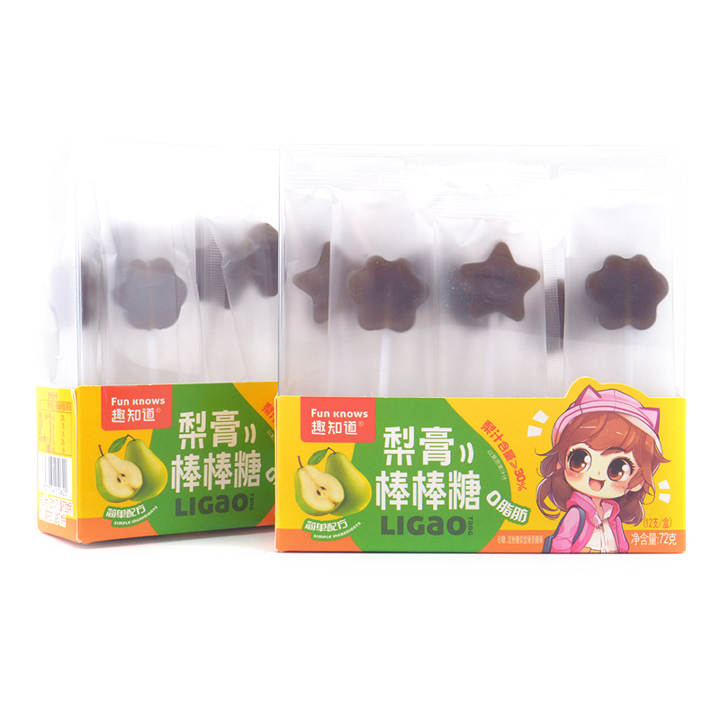 趣知道盒装梨膏棒棒糖72g/盒12支儿童零食硬质糖果梨汁含量≥30%