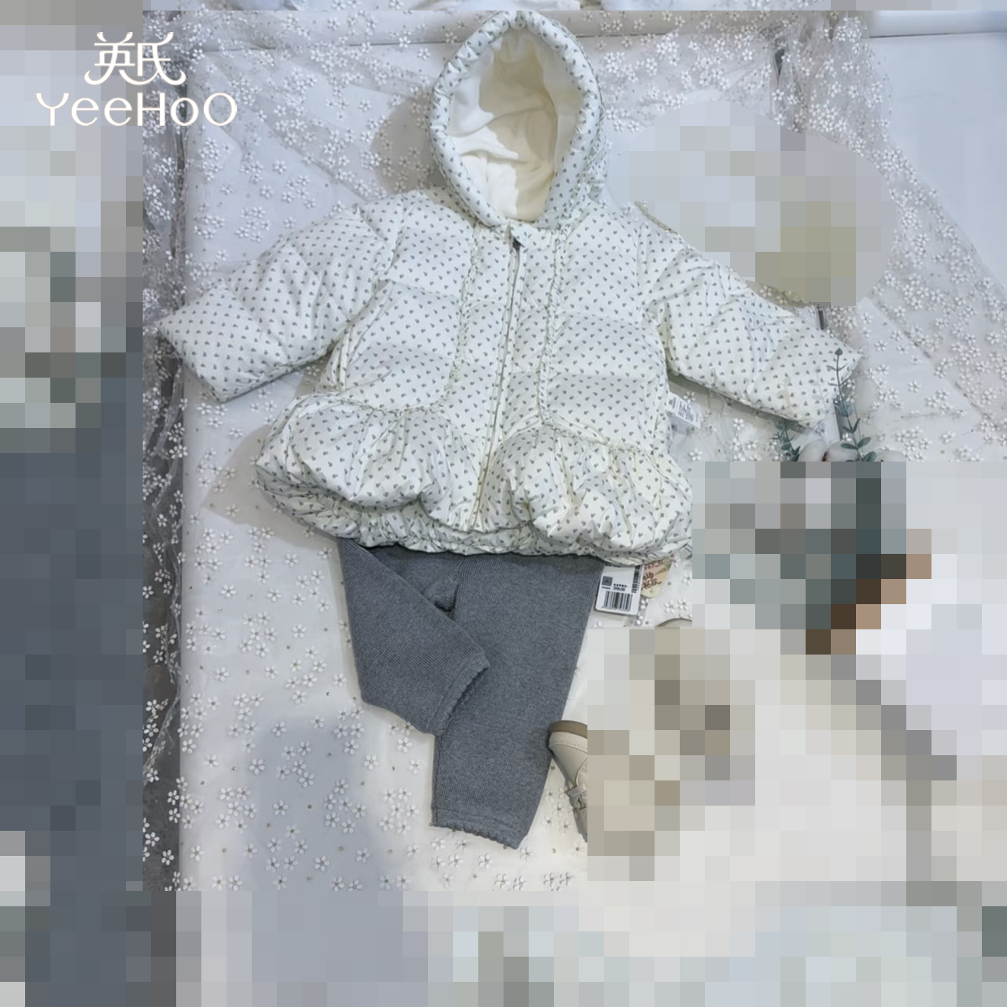 英氏儿童羽绒服连帽外套冬季保暖御寒女宝宝新款针织保暖打底长裤