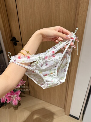 「KISS」花间蝶影法式小碎花蕾丝纯欲碎花镂空低腰三角内裤女
