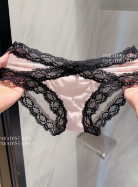「KISS」小香风撞色法式浪漫蕾丝边少女内裤性感纯欲女士三角裤